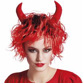 Perruque rouge courte avec cornes deguisement Halloween