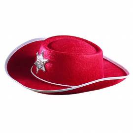 Chapeau de cow-boy rouge avec étoile de shérif