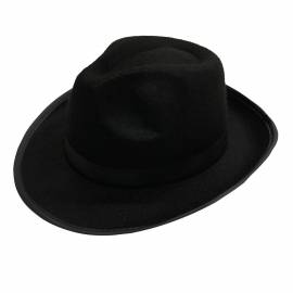 Chapeau mafia noir en feutre avec ruban noir à la base