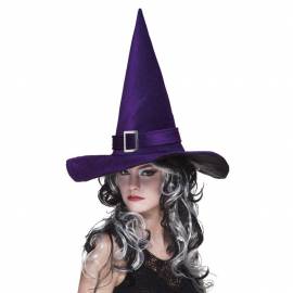 Chapeau pointu de sorcière de couleur avec boucle argentée
