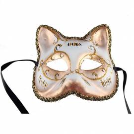 Masque de chat blanc et or en plastique