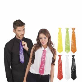Cravate de couleur à paillettes rondes transparentes
