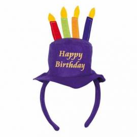 Serre-tête de couleur avec un chapeau &quot;Happy birthday&quot; avec bougies