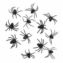 Douze araignées noires en plastique