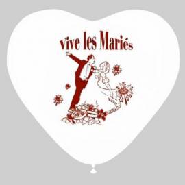 10 ballons blancs en forme de coeur "Vive les mariés"