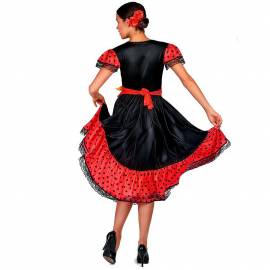 Robe flamenco adulte satinée rouge et noire