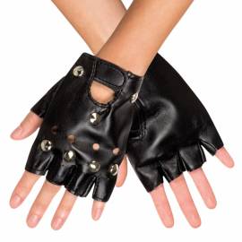 Gants aspect cuir noir avec clous