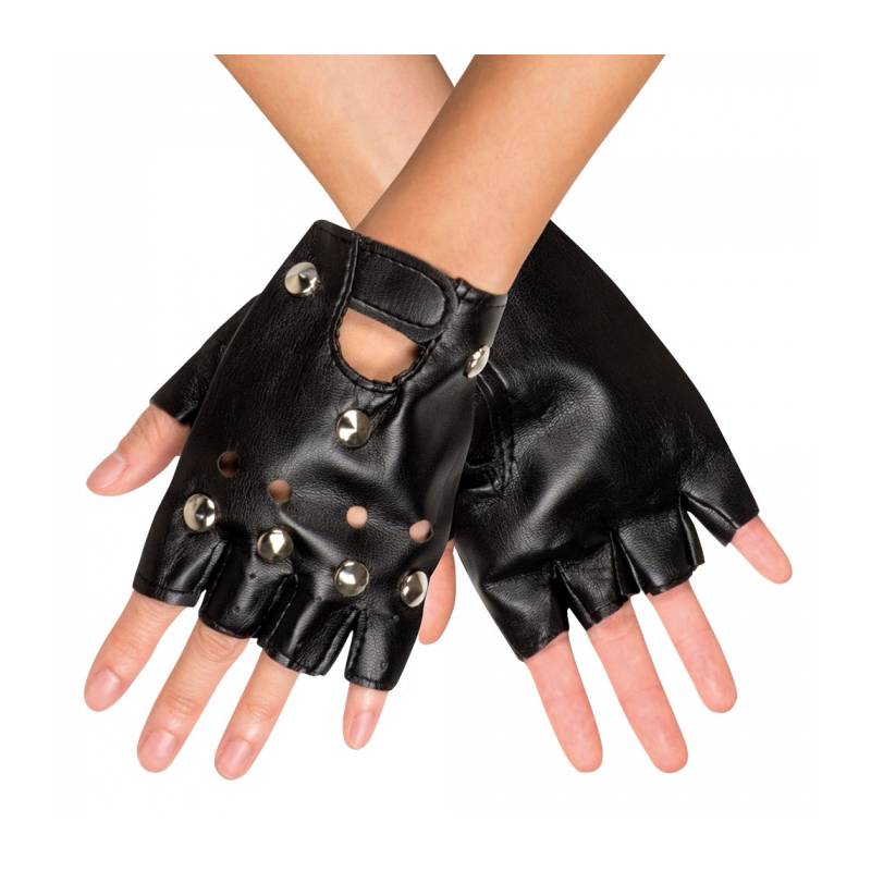 Gants noir aspect cuir avec clous