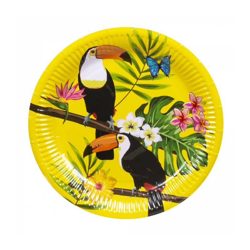 Assiettes en carton motif exotique "TOUCAN"