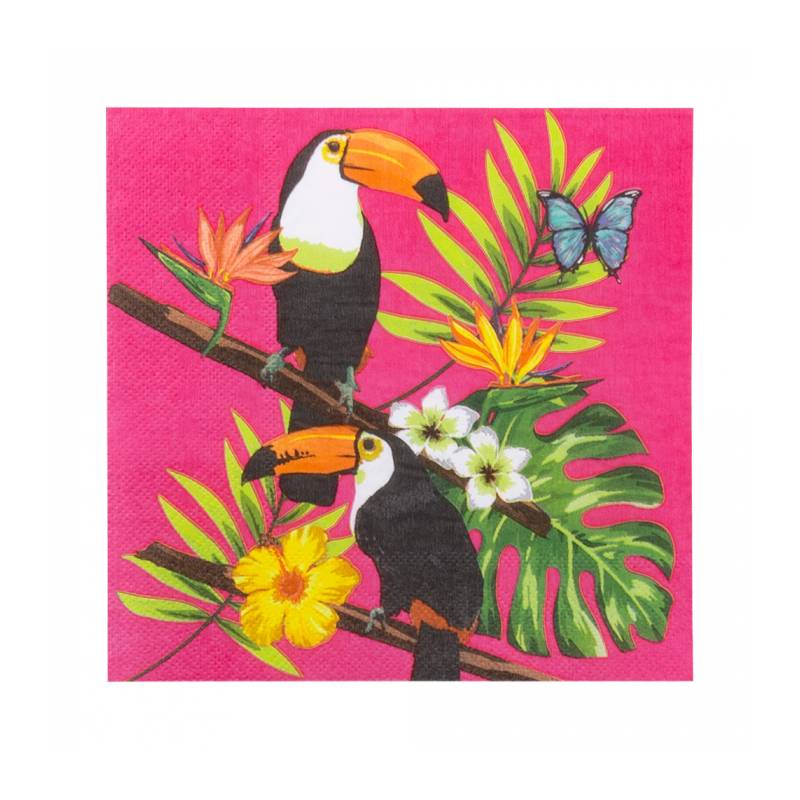 Serviettes de table en papier motif exotique "TOUCAN"