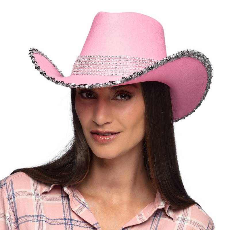 chapeau cowboy rose et argent