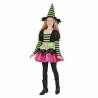 Deguisement enfant de sorcière noire, rose et verte